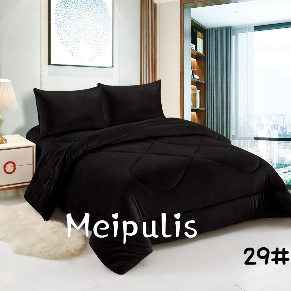 ANGELES DEL HOGAR - Cobertor de invierno pluhs con chiporros Plaza y media Negro