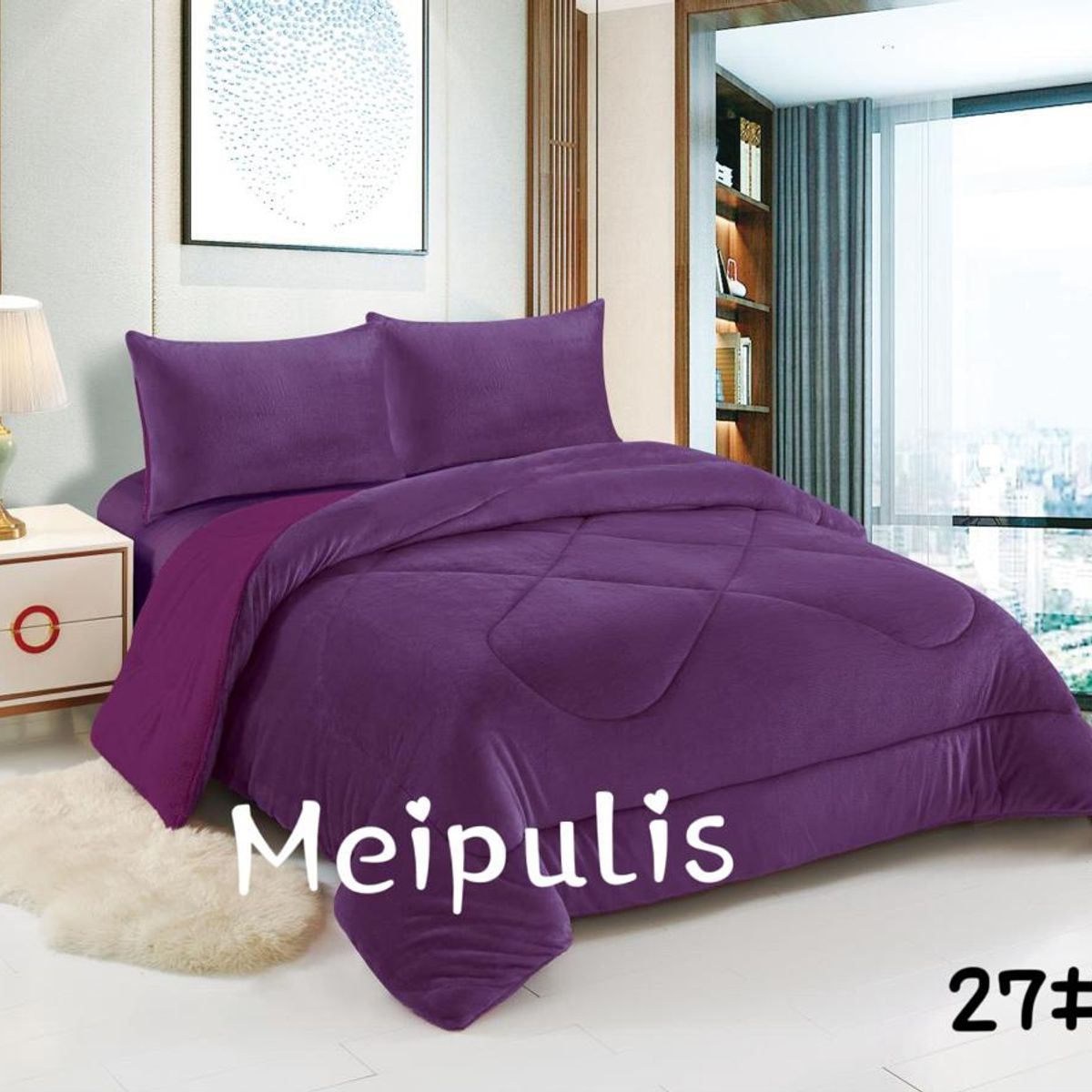 ANGELES DEL HOGAR - Cobertor de invierno pluhs con chiporros Plaza y media Morado