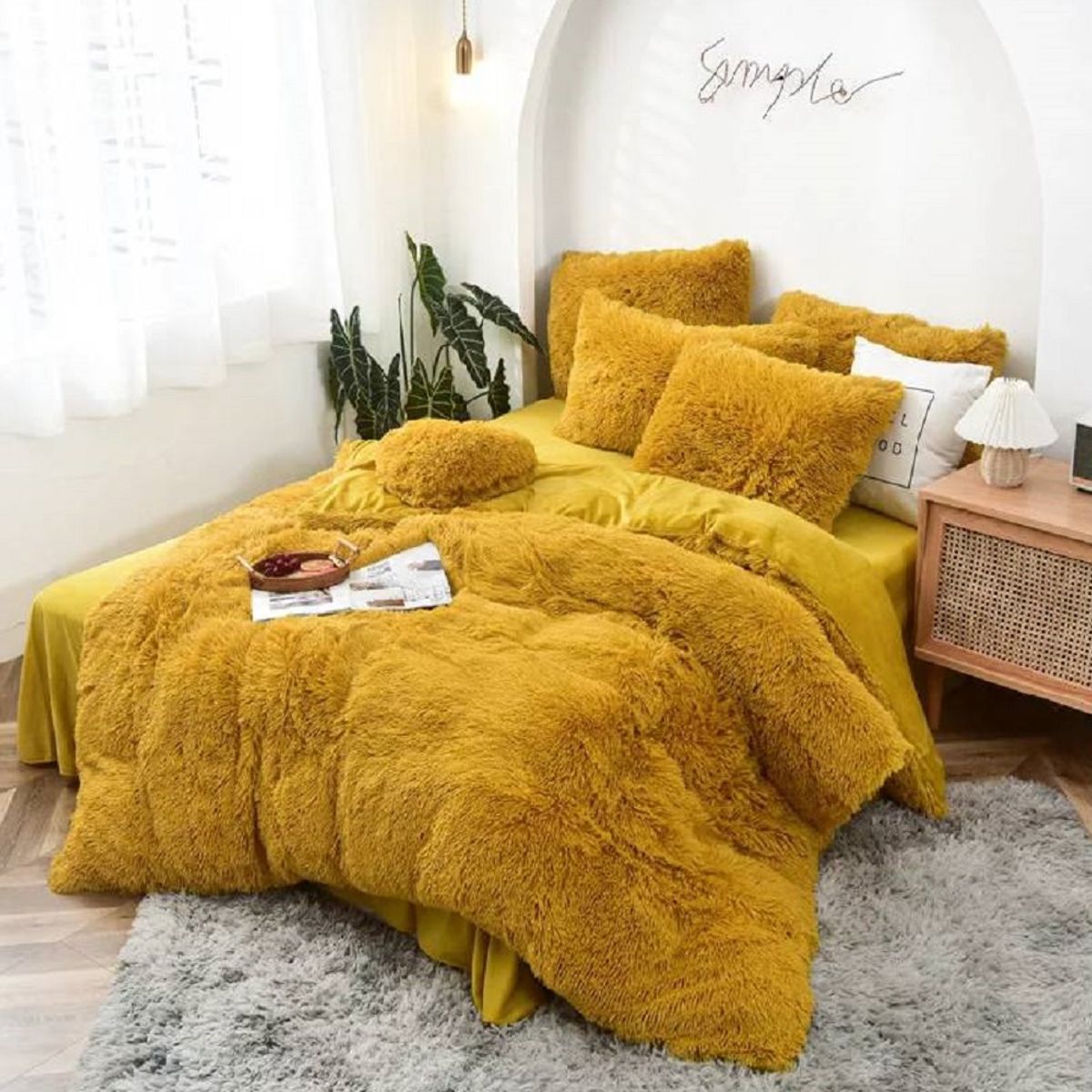 GENERICO - Cobertor de invierno peludos con chiporros 2 plazas Mostaza