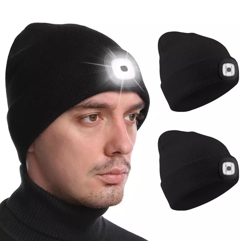 GENERICO - Gorro con Linterna Led 3 Modos recargable1200mAh Negro