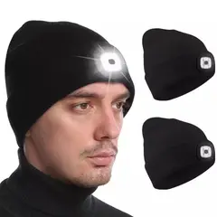 GENERICO - Gorro con Linterna Led 3 Modos recargable1200mAh Negro