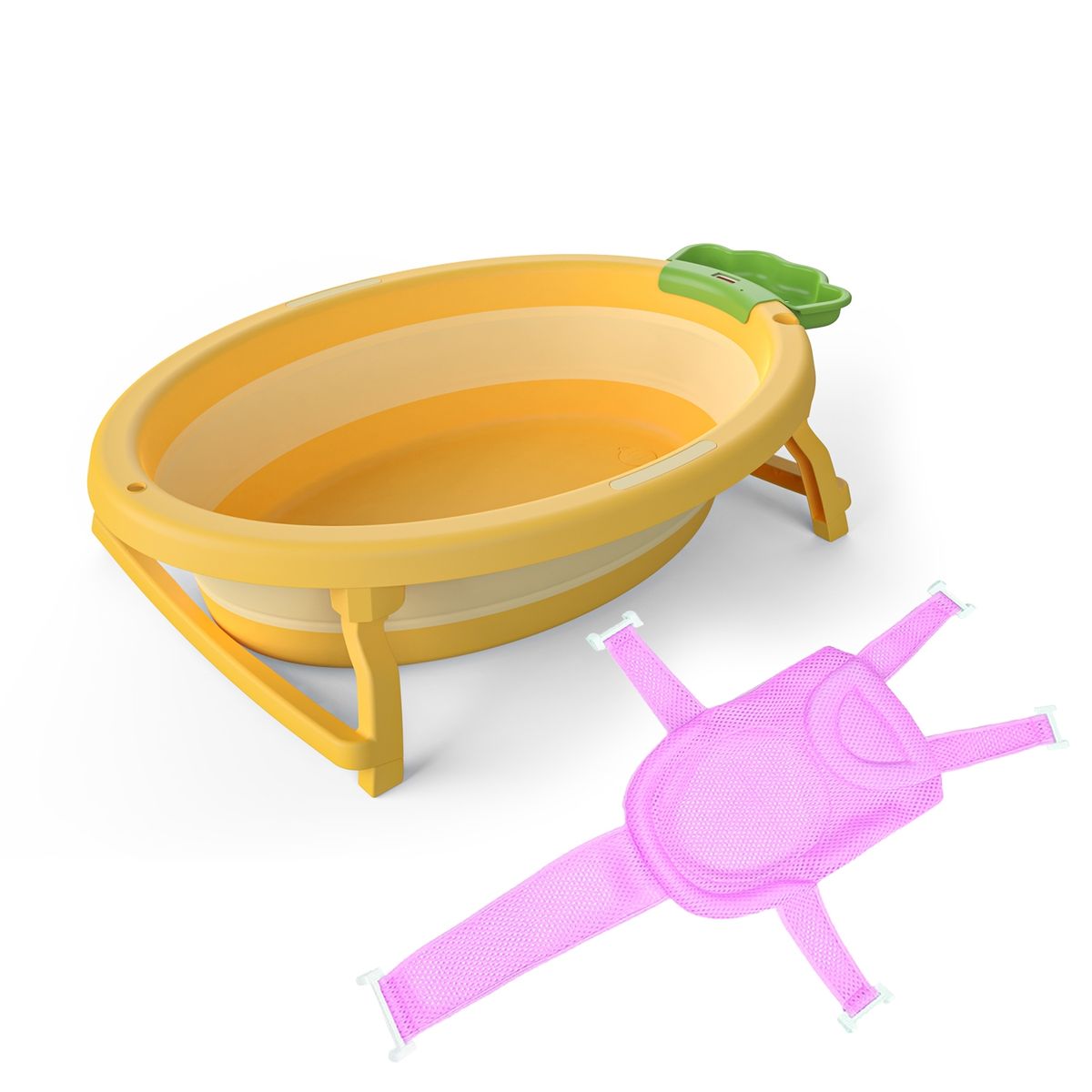 BABYLUNA - Bañera Tipo Piña Plegable Con Malla Termostato Amarillo