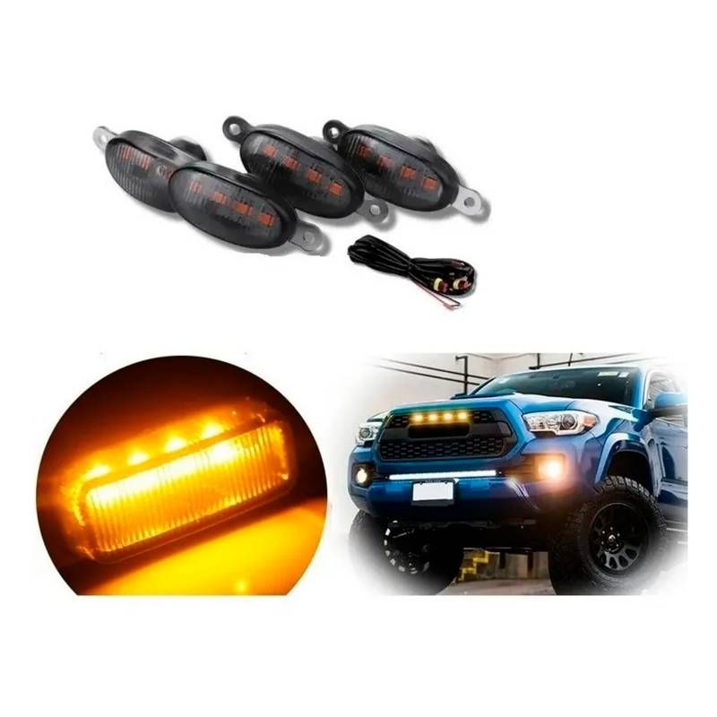 GENERICO - Kit 4 Luces Led Tipo Raptor Universal Parrilla Rejilla Ambar