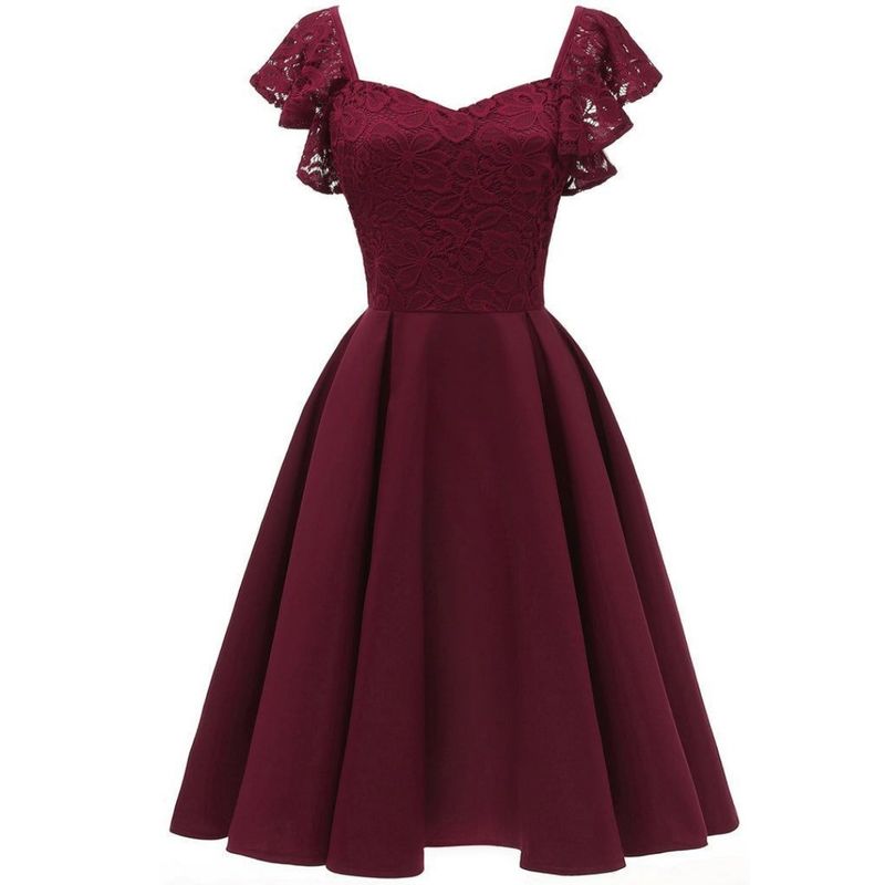 GENERICO - VESTIDO ACAMPANADO BLUSA DE ENCAJE MANGA VUELO