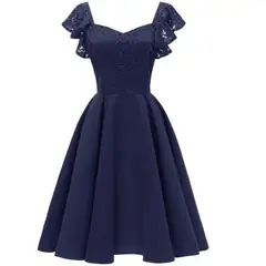 GENERICO - VESTIDO ACAMPANADO BLUSA DE ENCAJE MANGA VUELO