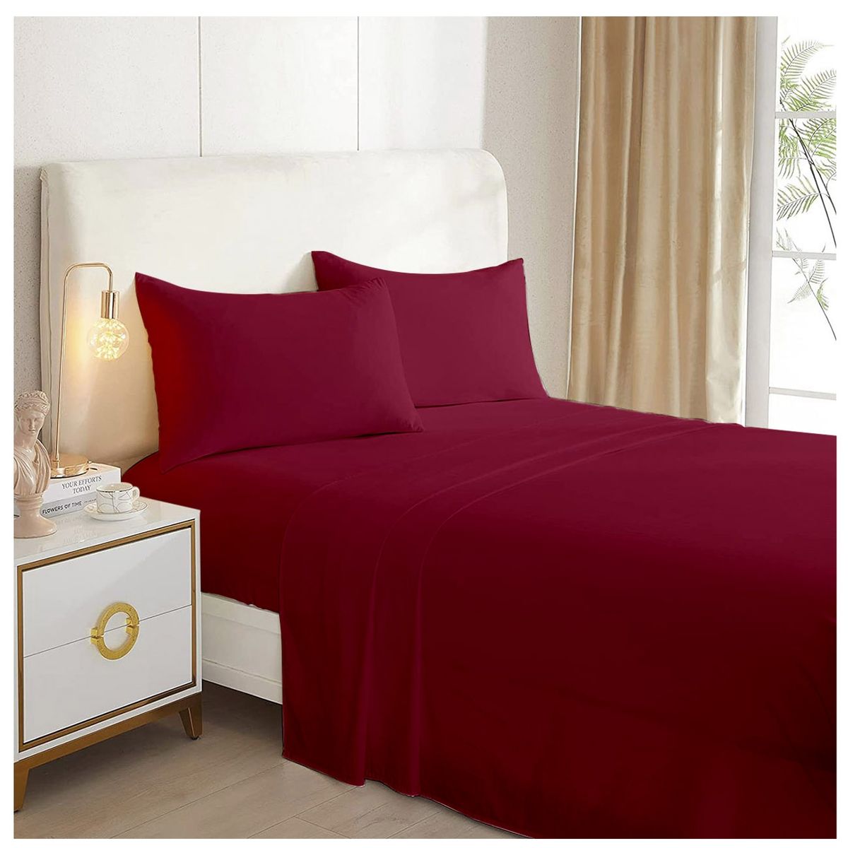 GENERICO - Juego De Sabanas Lisas Burdeo 2.0 Plazas (Queen) 144 Hilos