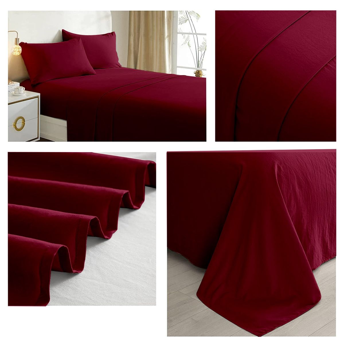 GENERICO - Juego De Sabanas Lisas Burdeo 2.0 Plazas (Queen) 144 Hilos