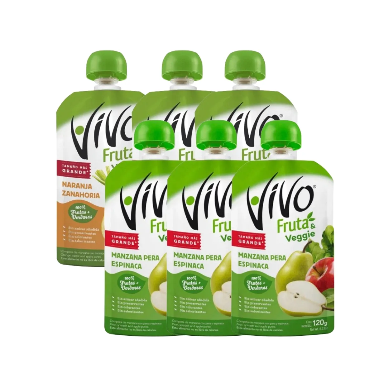VIVO - Compota 6 unidades MIX 3 Y 3 Vivo Fruta & Veggies 120 Grs