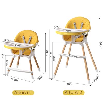 Imagen 2 del producto Silla De Comer 2 Alturas 2 Cubiertas Y Cinturón. Amarillo