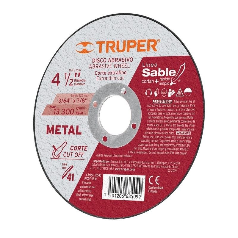 GENERICO - DISCO CORTE METAL  4 1/2 1MM DELGADO TRUPER (PACK 10UN)