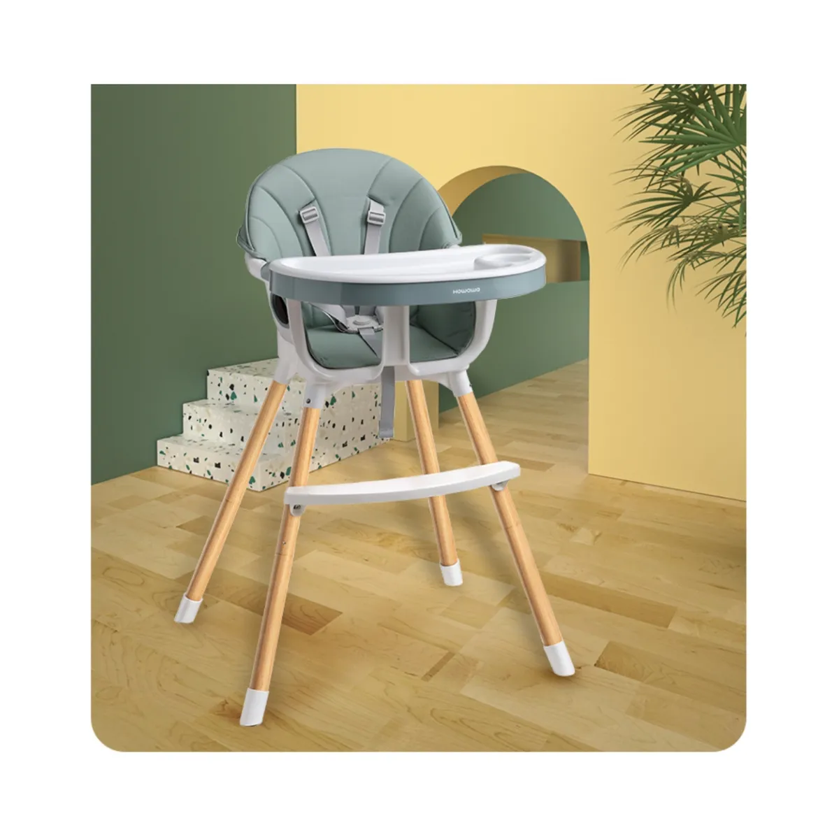 BABYLUNA - Silla De Comer 2 Alturas 2 Cubiertas Y Cinturón Seg. Verde