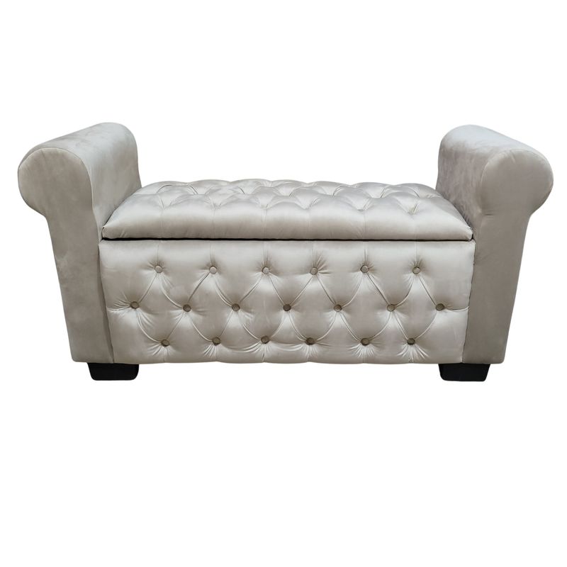 GENERICO - Banqueta Baúl Botone Con Brazos Beige Felpa Botone