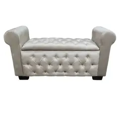 GENERICO - Banqueta Baúl Botone Con Brazos Beige Felpa Botone