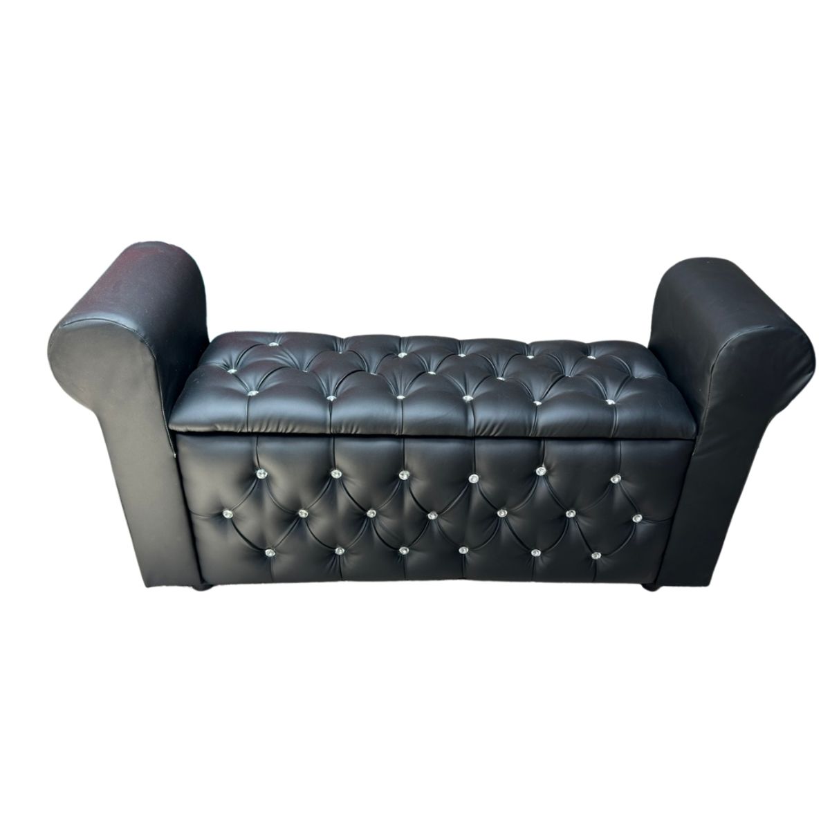 GENERICO - Banqueta Baúl Botone Con Brazos Negra Eco Cuero Diamante Muebles Rimar