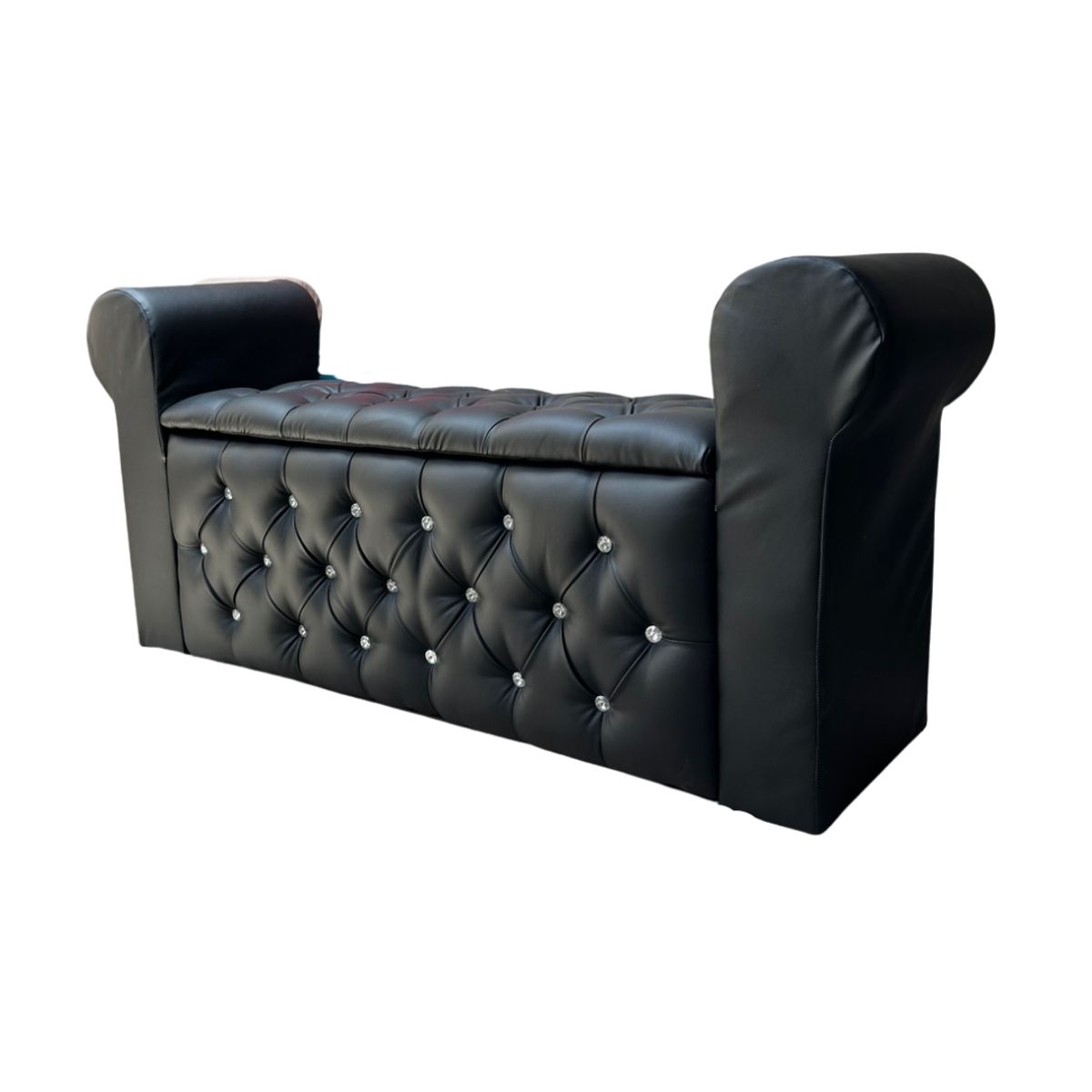 GENERICO - Banqueta Baúl Botone Con Brazos Negra Eco Cuero Diamante Muebles Rimar