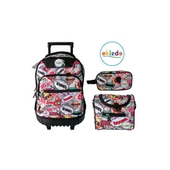 GENERICO - MOCHILA CON RUEDAS LONCHERA ESTUCHE EKIZDE COMIC