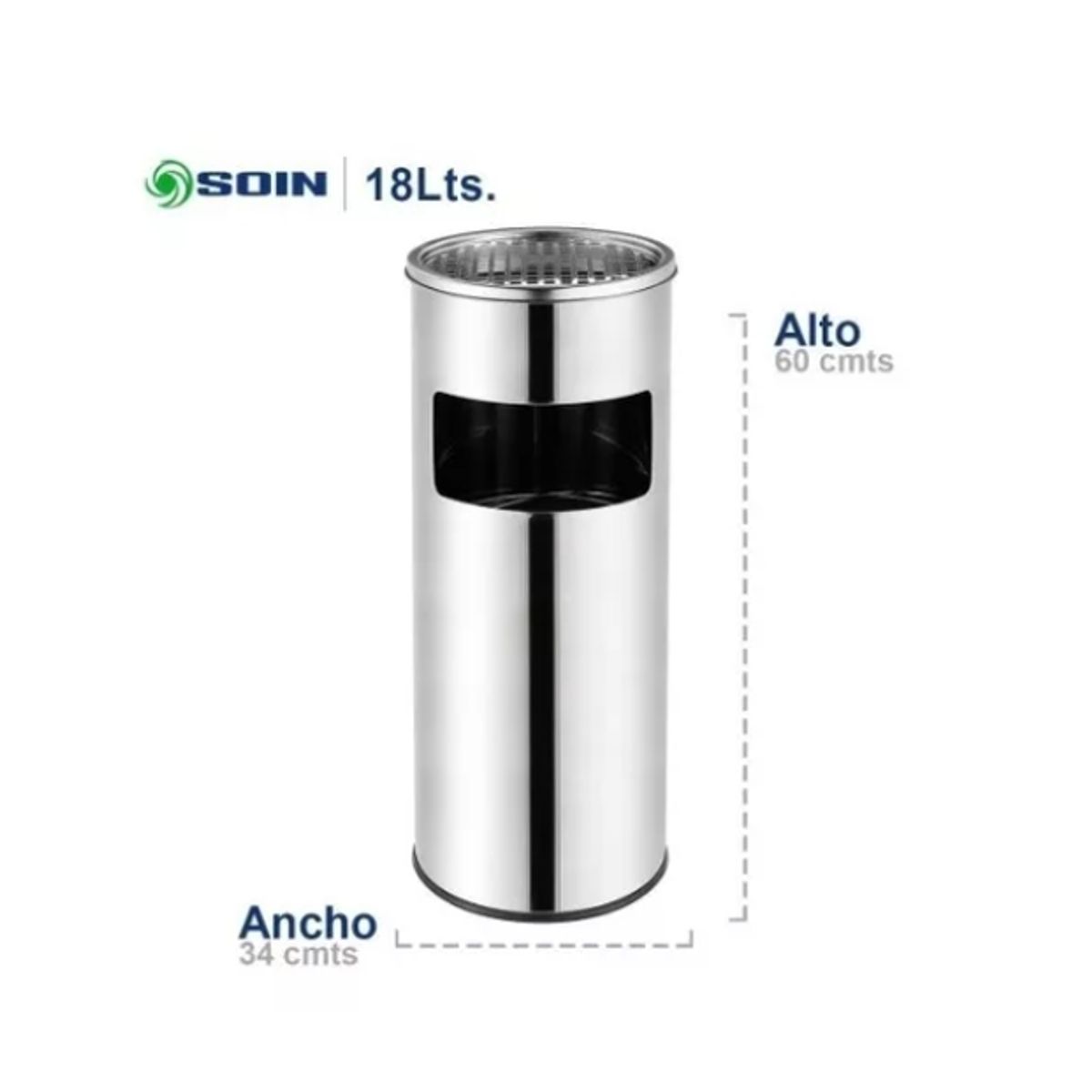 GENERICO - Basurero Cenicero Acero Inoxidable 18 Lts. Soin.