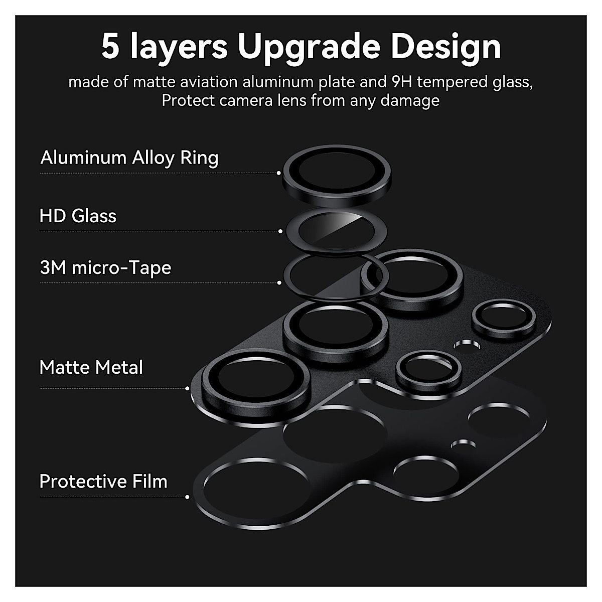 GENERICO - Lámina Para Cámara De Aluminio Para Samsung S23 Ultra-Negro