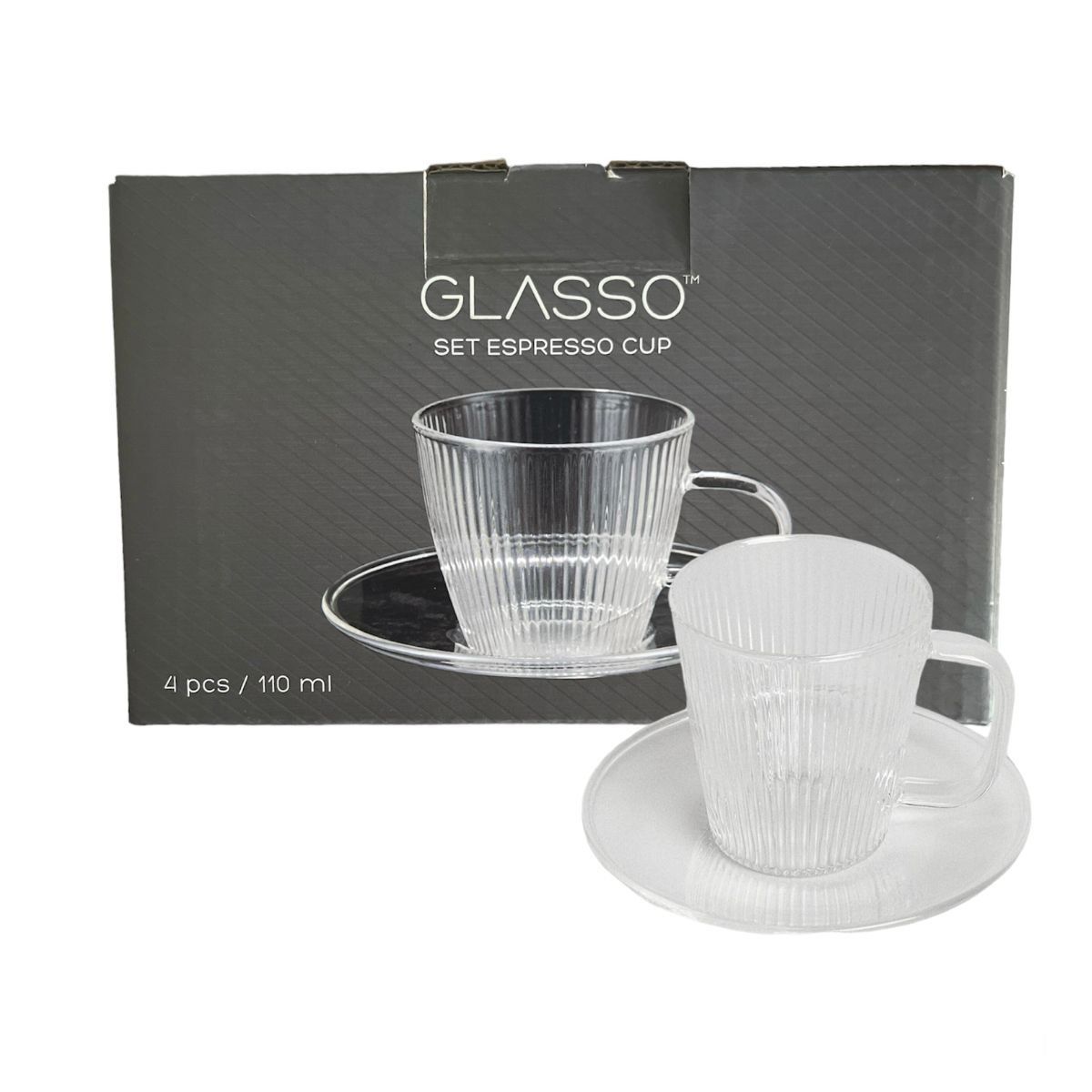 GLASSO - Set 4 Tazas Con Plato Espresso para Té o Café Glasso 110ml - Turquesa