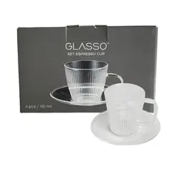 GLASSO - Set 4 Tazas Con Plato Espresso para Té o Café 110ml - Turquesa