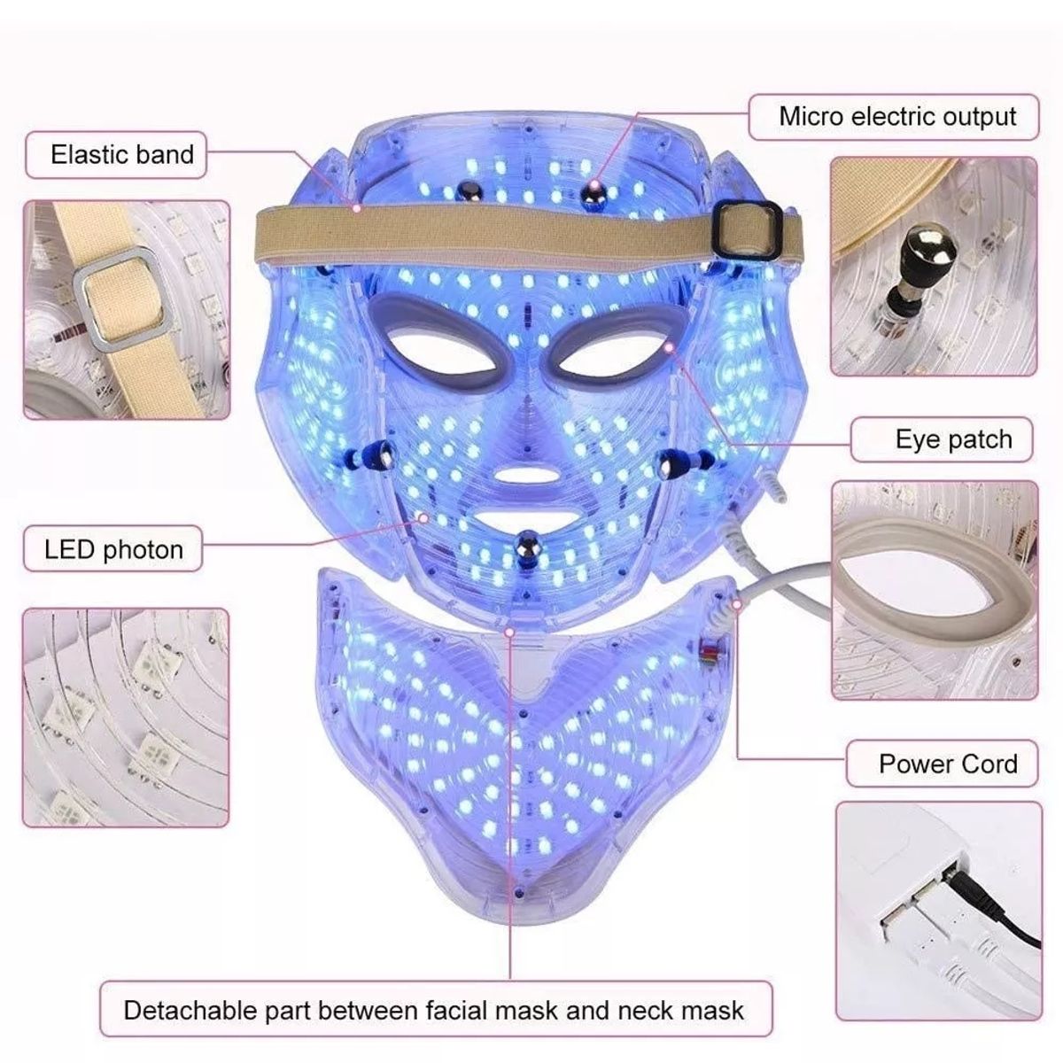GENERICO - Mascara Facial Led Rostro Cuello Terapia Rejuvenecedora Spa