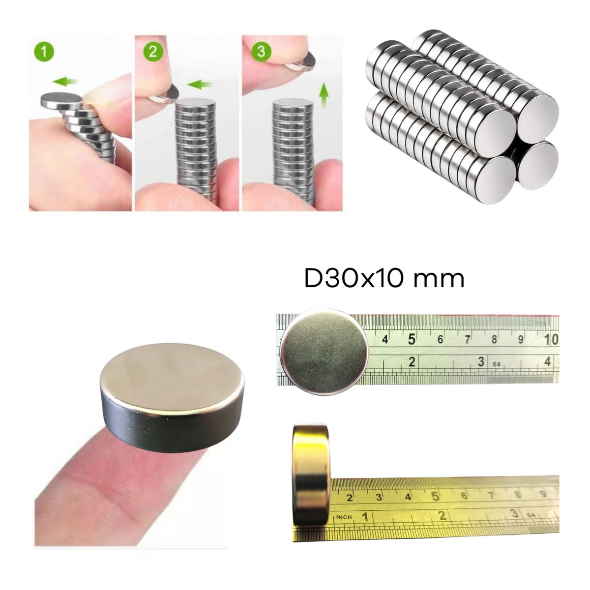 GENERICO - Iman de neodimio disco 30x10mm neodimio magnetico forma disco plateado