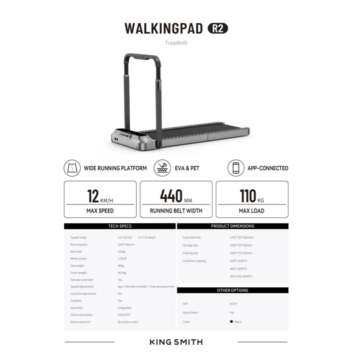 KINGSMITH - KINGSMITH Trotadora Walkingpad R2 V2 12KM
