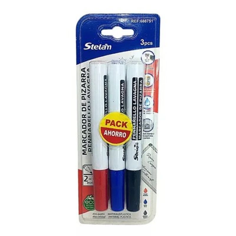 GENERICO - Plumones Para Pizarra 3 Marcadores Negro, Azul Y Rojo 3.0mm