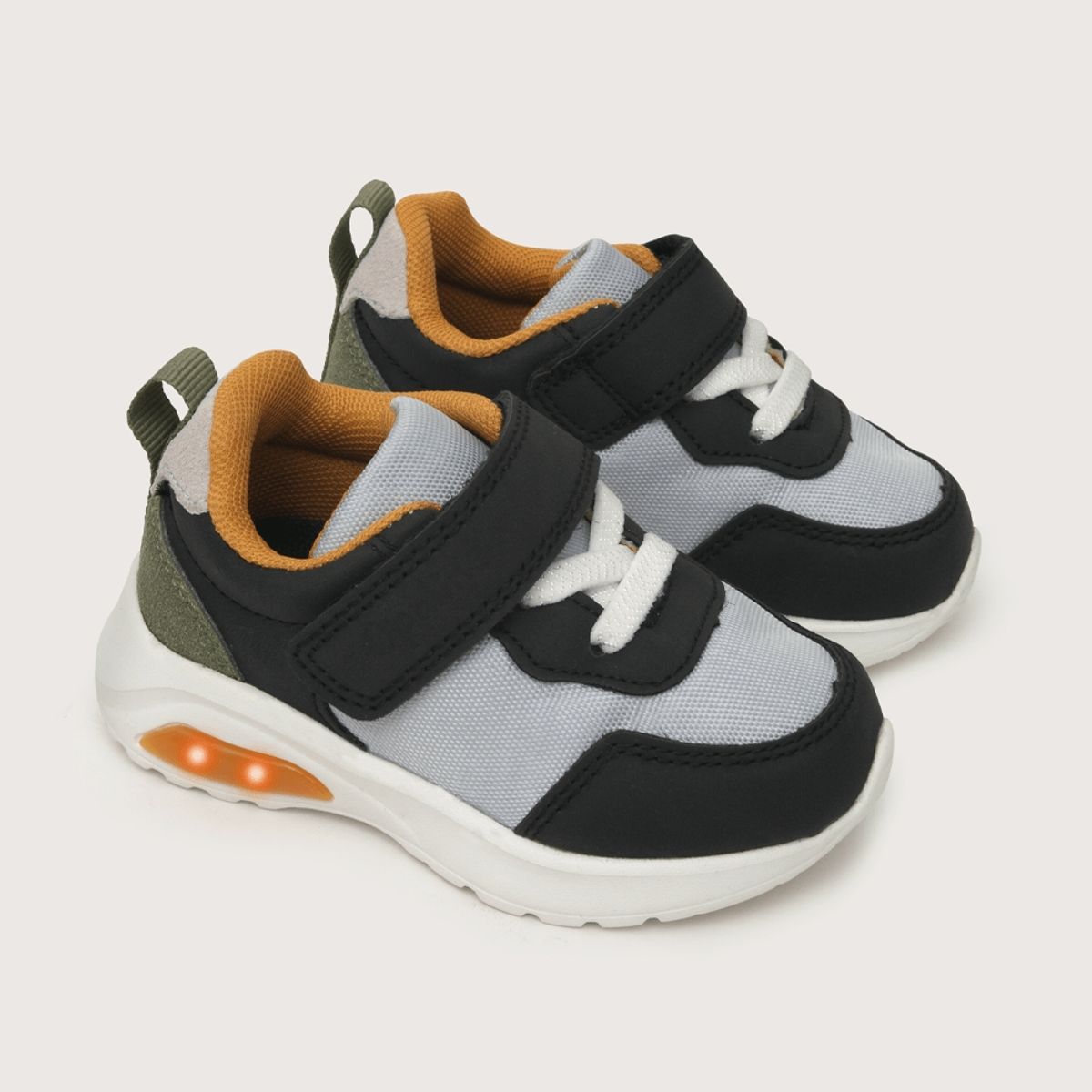 OPALINE - Zapatilla luces de niño luces velcro elastico gris (20 a 29)