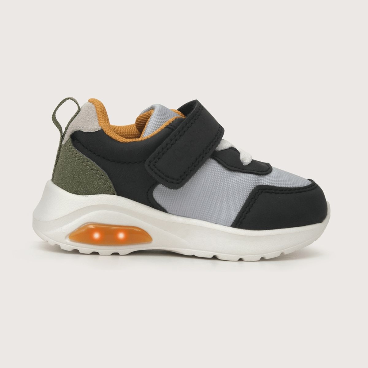 OPALINE - Zapatilla luces de niño luces velcro elastico gris (20 a 29)