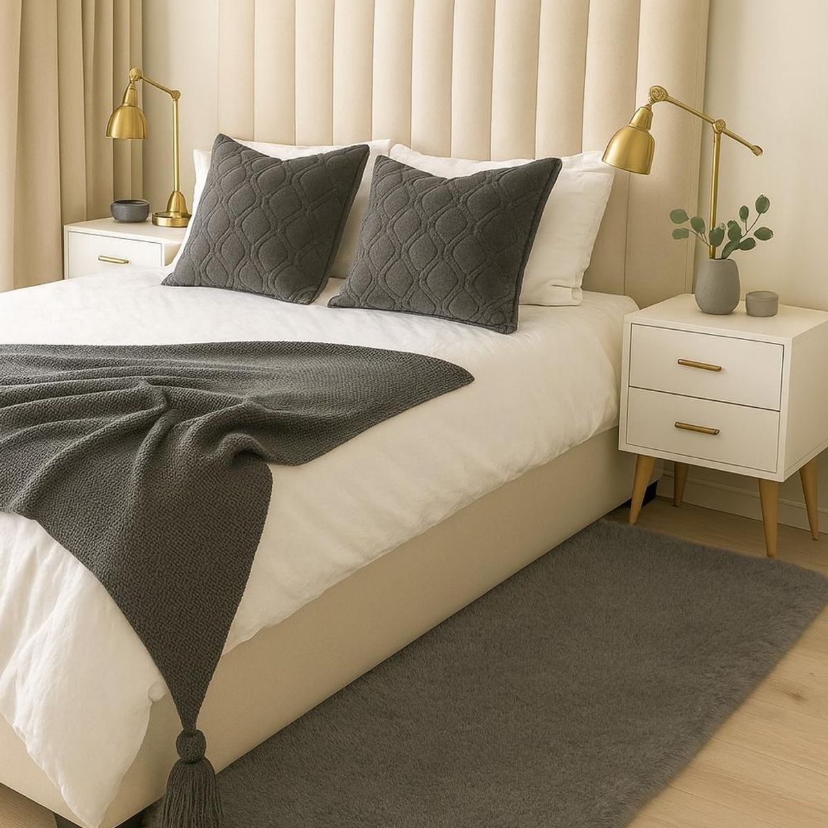 CLEMS CORTINAS - Alfombra Bajada De Cama Timmy Peluda Color Gris 55x145