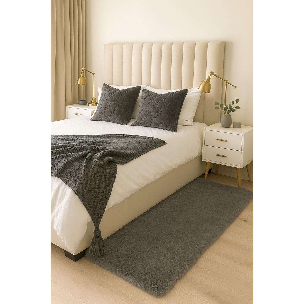 CLEMS CORTINAS - Alfombra Bajada De Cama Timmy Peluda Color Gris 55x145