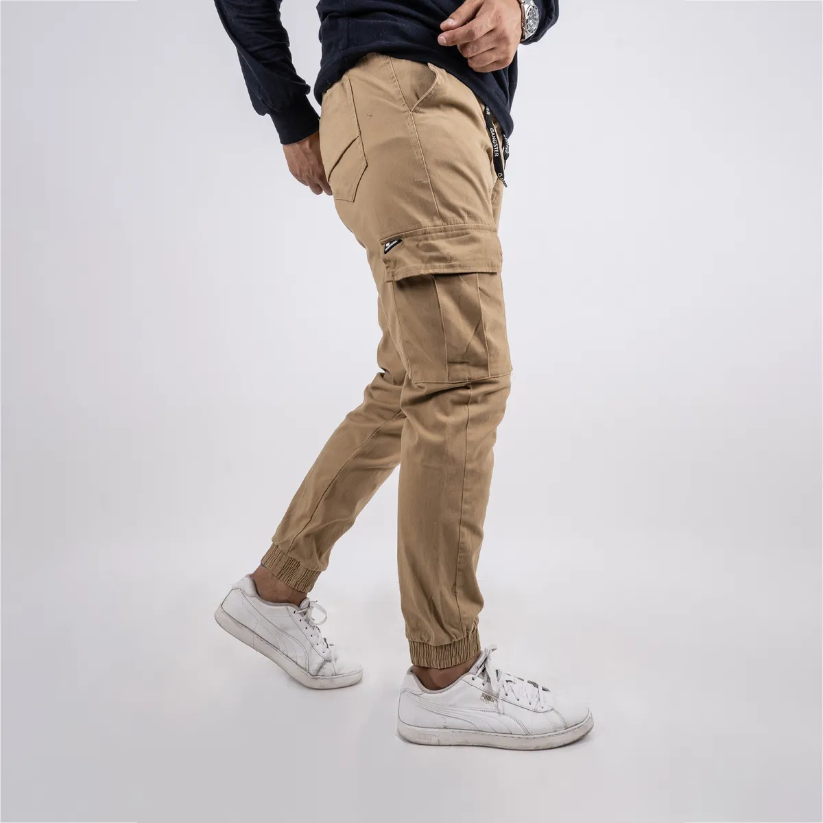 GANGSTER - Pantalon Jogger Canvas Parachute Café Gangster