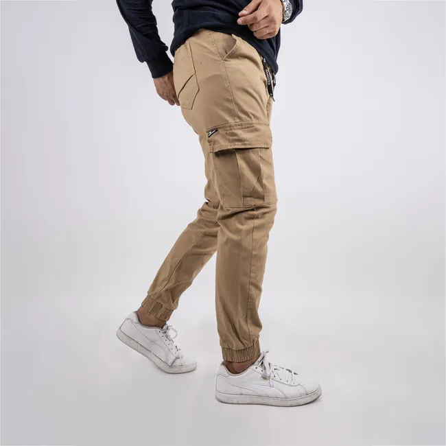 GANGSTER - Pantalon Jogger Canvas Parachute Café Gangster