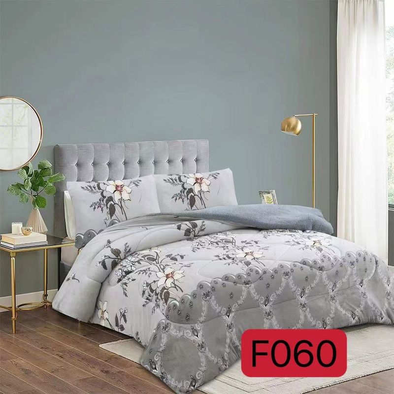 GENERICO - Cubrecama de Invierno Plush con Chiporro 2 P Gris con Flores