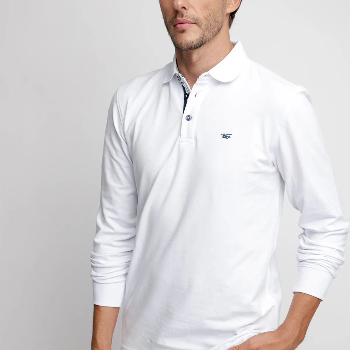 FEROUCH - Polera Polo Básica Manga Larga Blanco Ferouch