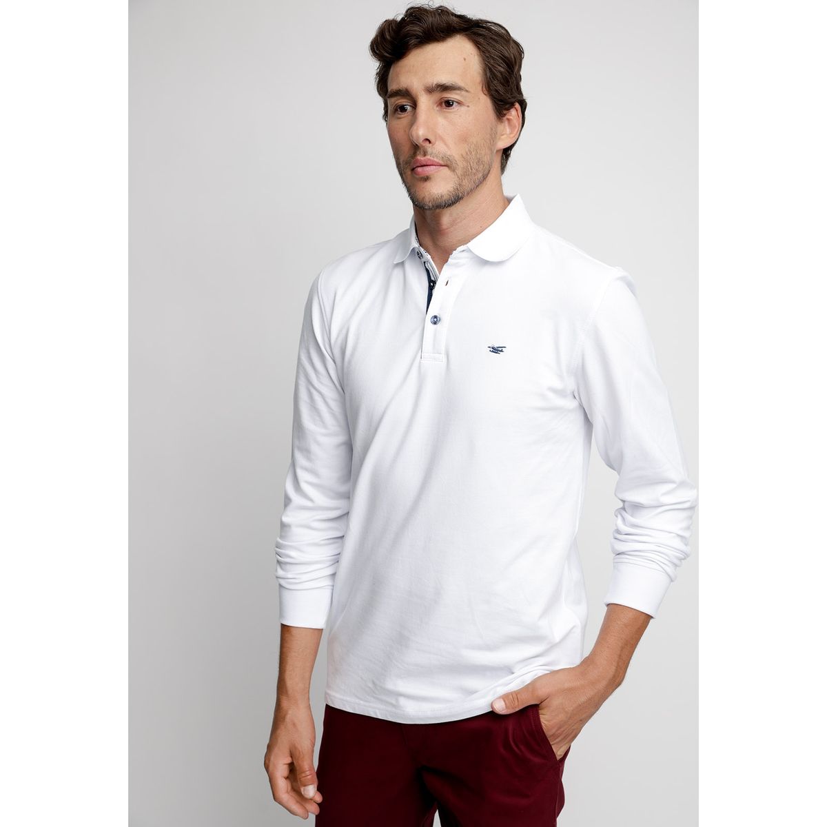 FEROUCH - Polera Polo Básica Manga Larga Blanco Ferouch