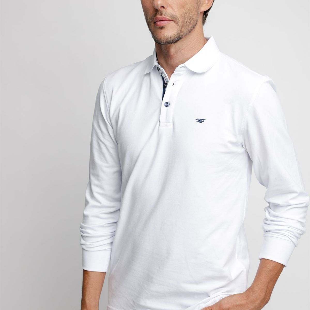 FEROUCH - Polera Polo Básica Manga Larga Blanco Ferouch