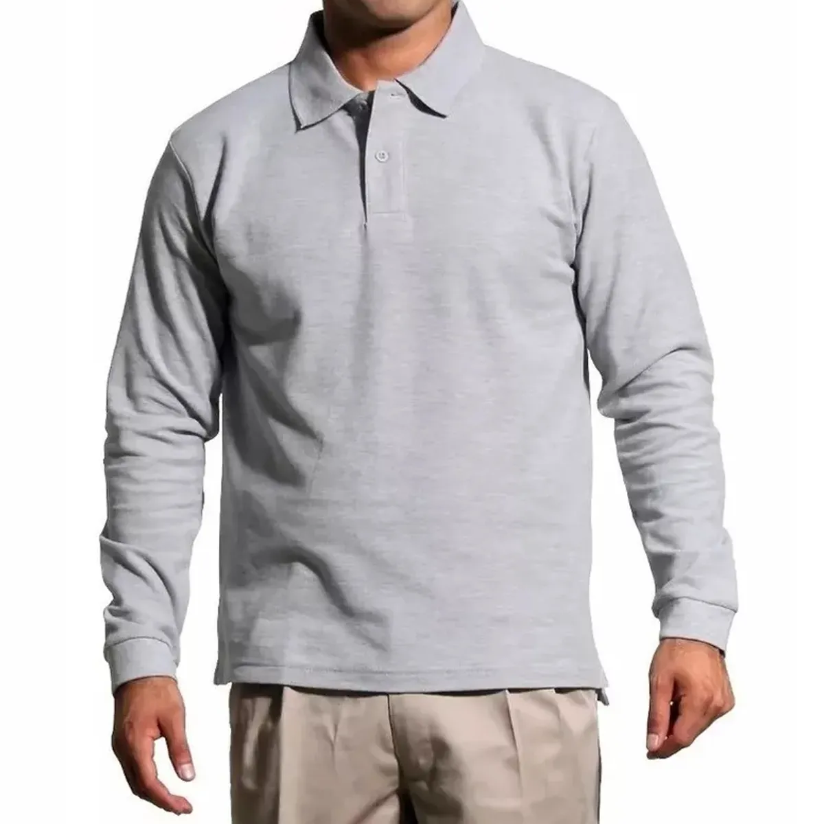 90 GRADOS - Polera Manga Larga Pique Gris Para Hombre