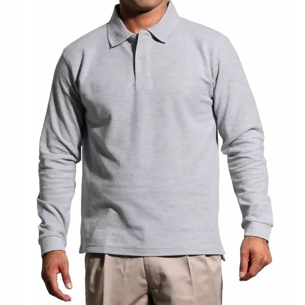 90 GRADOS - Polera Manga Larga Pique Gris Para Hombre