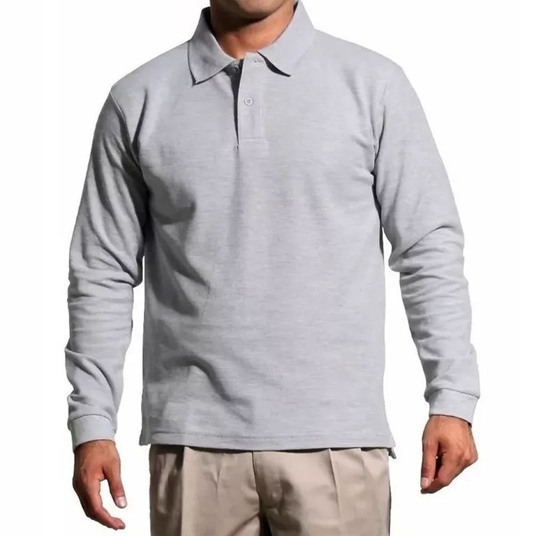 Polera Manga Larga Pique Gris Para Hombre Gris M