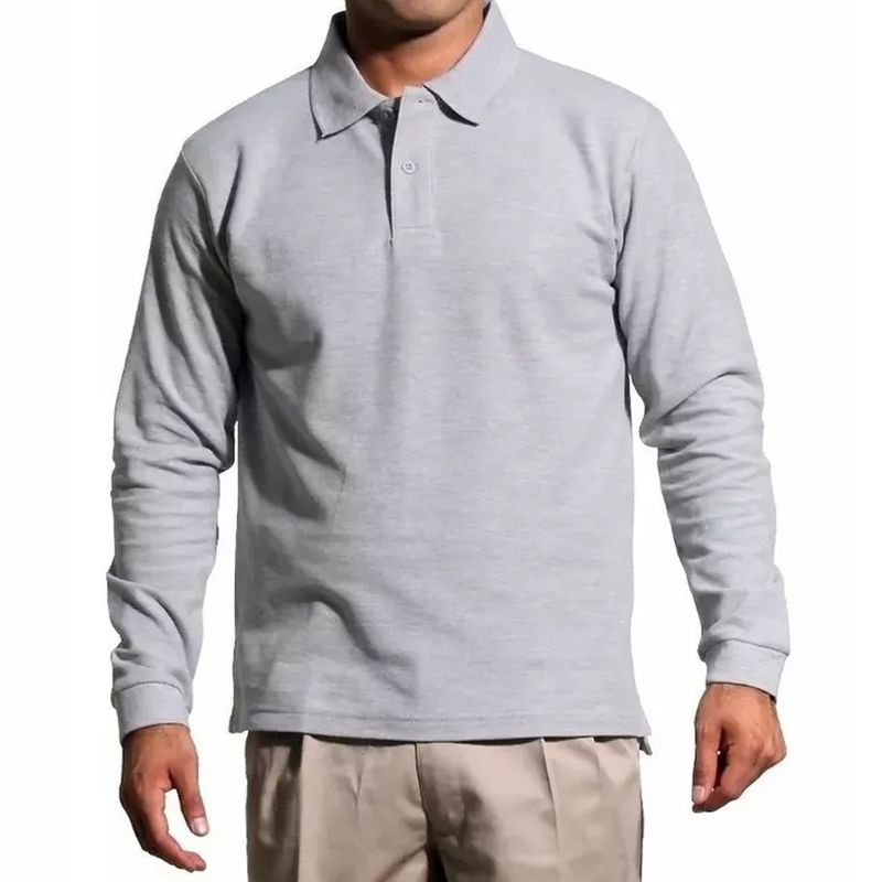 90 GRADOS - Polera Manga Larga Pique Gris Para Hombre