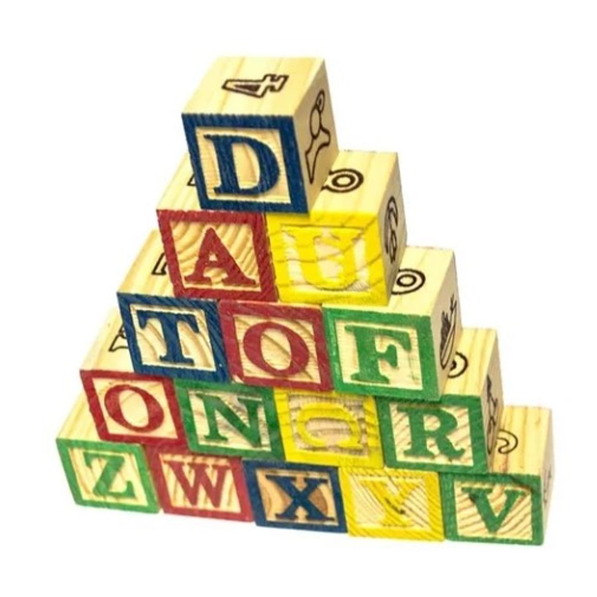 OEM - Cubo 15 Piezas Madera Letras Números