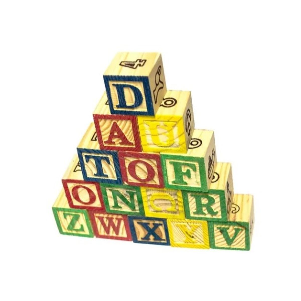 OEM - Cubo 15 Piezas Madera Letras Números