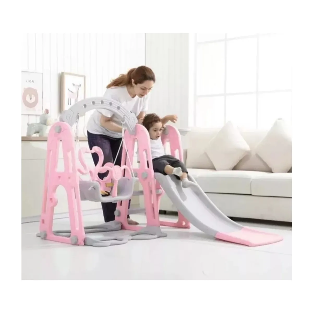 GENERICO - COLUMPIO RESBALIN / ARO DE BASKET / 3 EN 1 ROSA