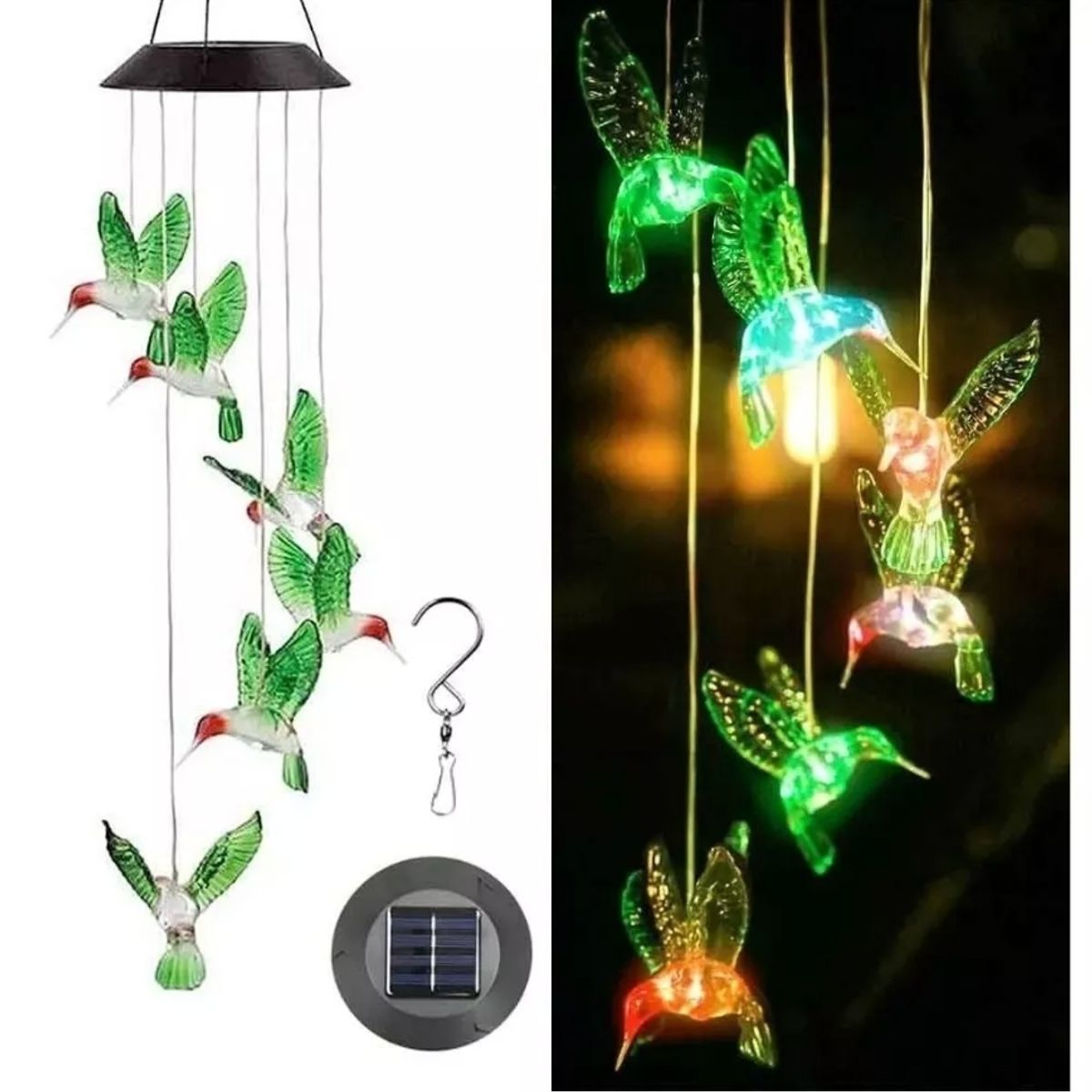 GENERICO - Campanilla Colgante de Viento Solar en modelo de Colibrí