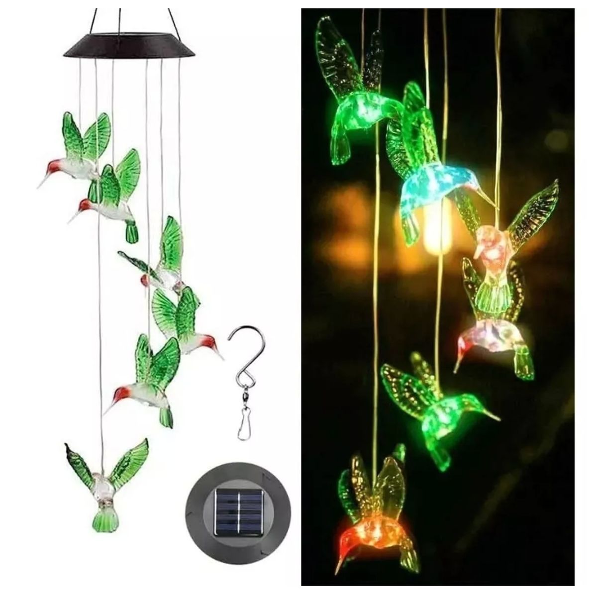 GENERICO - Campanilla Colgante de Viento Solar en modelo de Colibrí