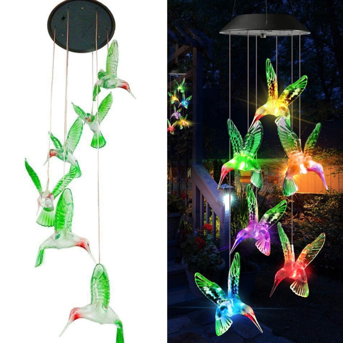 GENERICO - Campanilla Colgante de Viento Solar en modelo de Colibrí