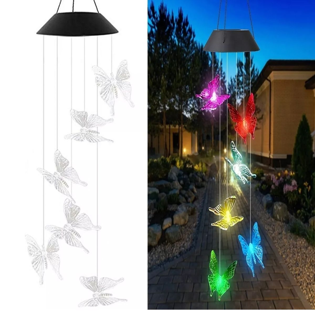 GENERICO - Campanilla Colgante de Viento Solar en modelo de Mariposa