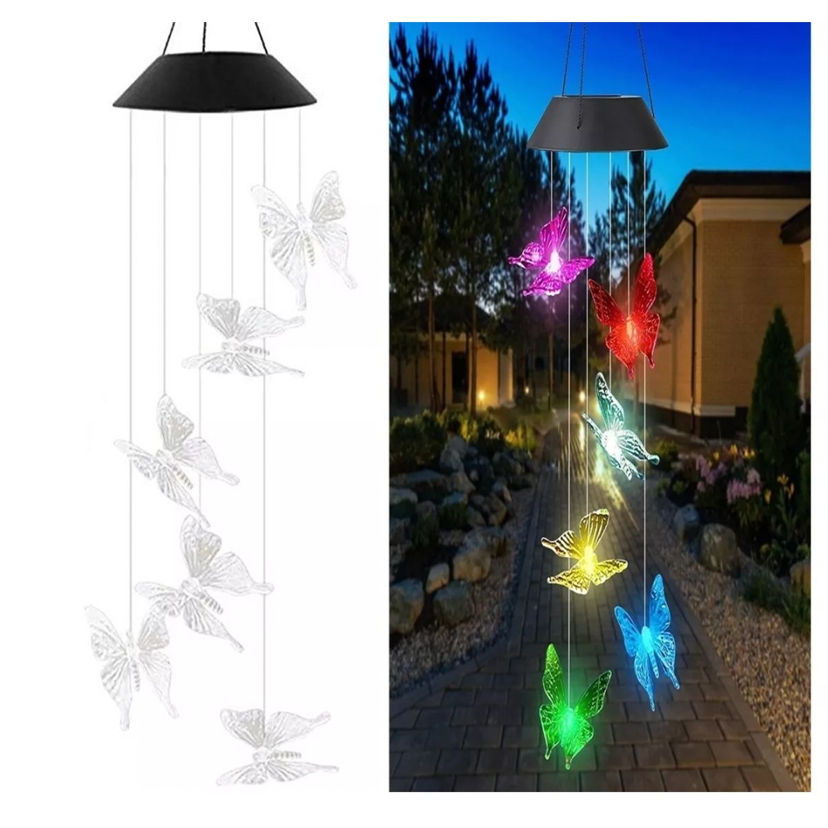 GENERICO - Campanilla Colgante de Viento Solar en modelo de Mariposa